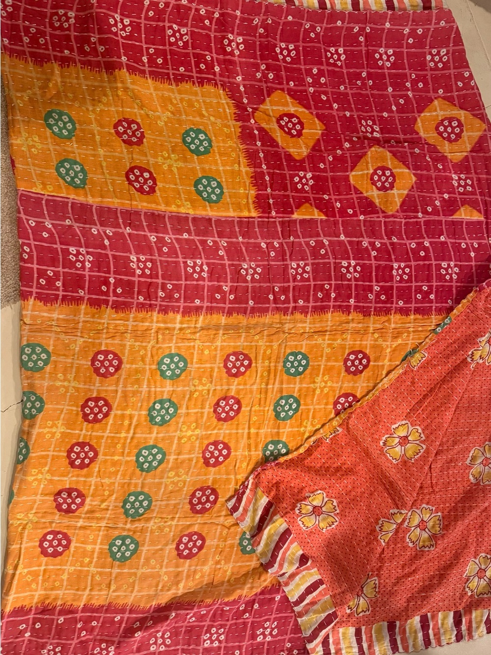 KAnTHA Vibrant Pink,teal  & Yellow reversible-salmon Orange and red Vintage